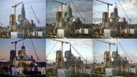 Foto kolase memperlihatkan progres restorasi Katedral Notre Dame, Paris, Prancis, usai kebakaran hebat para April 2019 lalu hingga saat ini. AP Photo