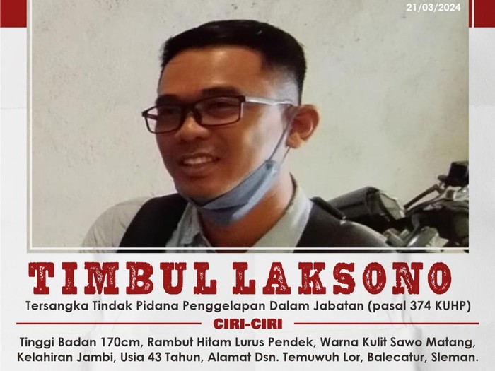 Timbul Laksono masuk DPO Polres Bantul. Foto diunggah pada Kamis (21/3/2024).