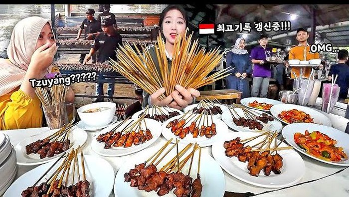 YouTuber Tzuyang ke Indonesia, Mukbang Sate Maranggi 100 Tusuk