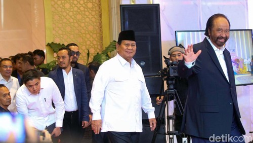 Prabowo bertemu Ketum NasDem Surya Paloh di Nasdem Tower, Jakarta, Jumat (22/3/2024). Pertemuan ini usai pengumuman hasil Pilpres 2024.