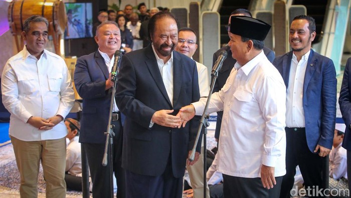 Prabowo bertemu Ketum NasDem Surya Paloh di Nasdem Tower, Jakarta, Jumat (22/3/2024). Pertemuan ini usai pengumuman hasil Pilpres 2024.
