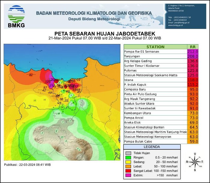 Peta sebaran hujan Jabodetabek pada Kamis (21/3/2024)-(BMKG)