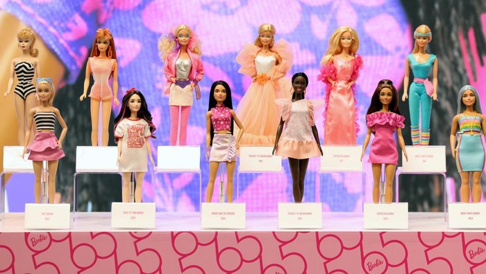The new and old versions of the classic Barbie dolls are on display at Mattel Design Center in El Segundo, California, U.S., February 22, 2024. REUTERS/Mario Anzuoni