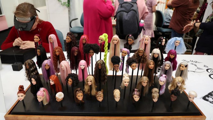 The new and old versions of the classic Barbie dolls are on display at Mattel Design Center in El Segundo, California, U.S., February 22, 2024. REUTERS/Mario Anzuoni