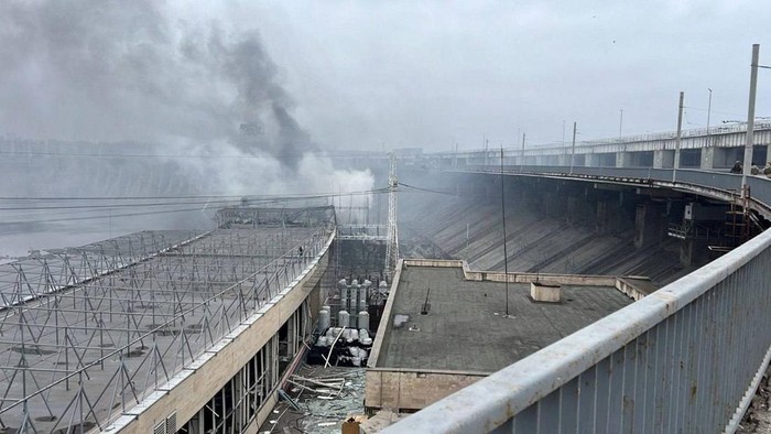 A view shows Dnipro Hydroelectric Station hit by a Russian missile strike, amid Russia's attack on Ukraine, in Zaporizhzhia, Ukraine, in this handout picture released on March 22, 2024. Press service of the General Prosecutor's Office of Ukraine/Handout via REUTERS ATTENTION EDITORS - THIS IMAGE HAS BEEN SUPPLIED BY A THIRD PARTY. NO RESALES. NO ARCHIVES.