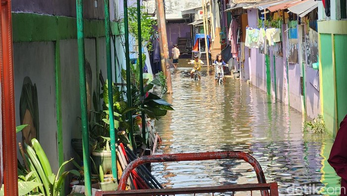 Banjir masih merendam kawasan Tegal Alur, Jakarta Barat. (Adrial/detikcom)