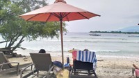 Pemandangan laut, Pulau Gili Meno dan Gunung Rinjani Lombok.