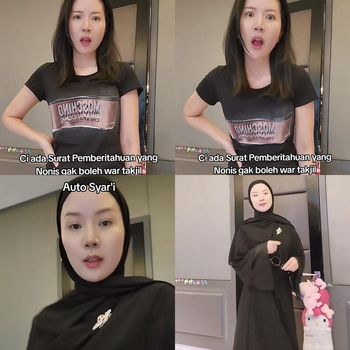 Video tentang selebriti TikTok yang cosplay pakai hijab dan abaya ketika ingin berburu takjil.
