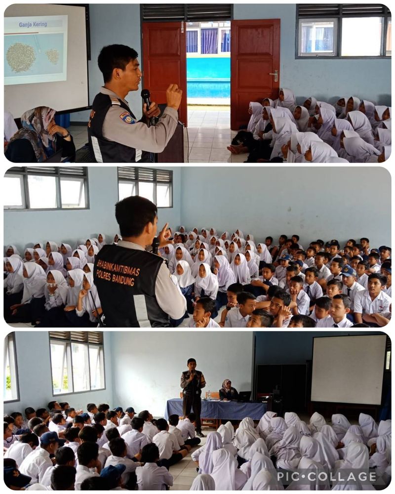 Aipda Asef dan Tia Setiawati saat memberikan penyuluhan ke sekolah di Ciwidey.