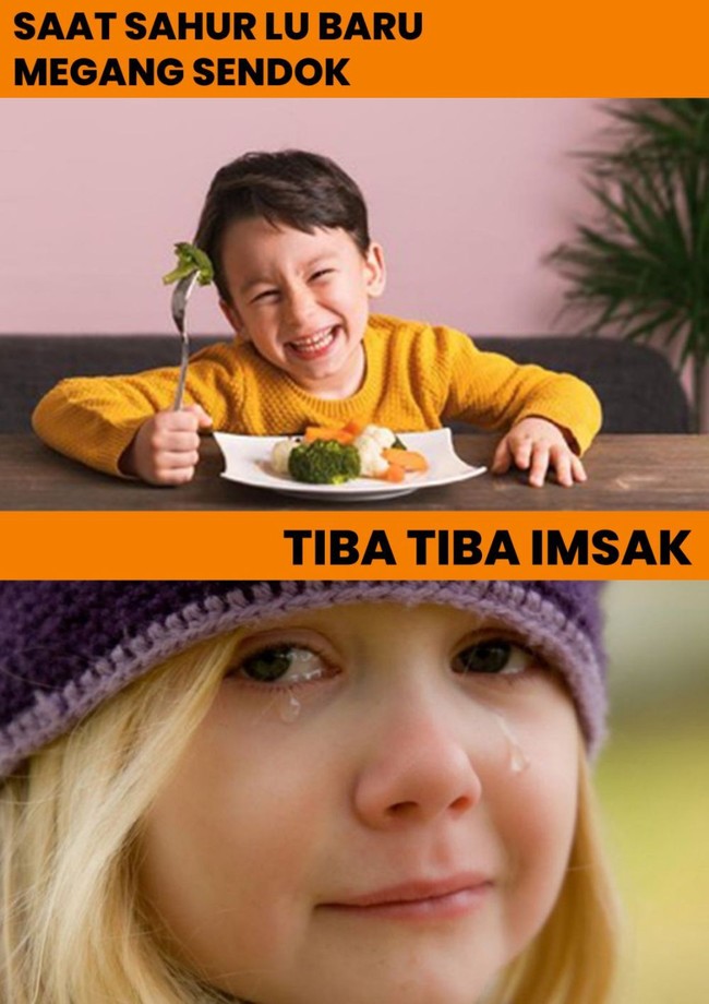 Ketika makanan sudah di depan mata terus tiba-tiba imsak. Kode untuk menggunakan skill makan tanpa dikunyah. Foto: Twitter