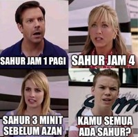 Ketika semua temanmu pada sahur tapi kamu kesiangan dan nggak sempat sahur. Cuma bisa menangis dalam hati meratapi nasib dengan perut yang keroncongan. Foto: Twitter