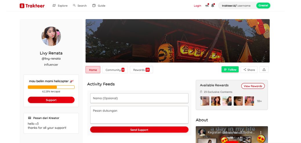 Profil Trakteer Livy Renata