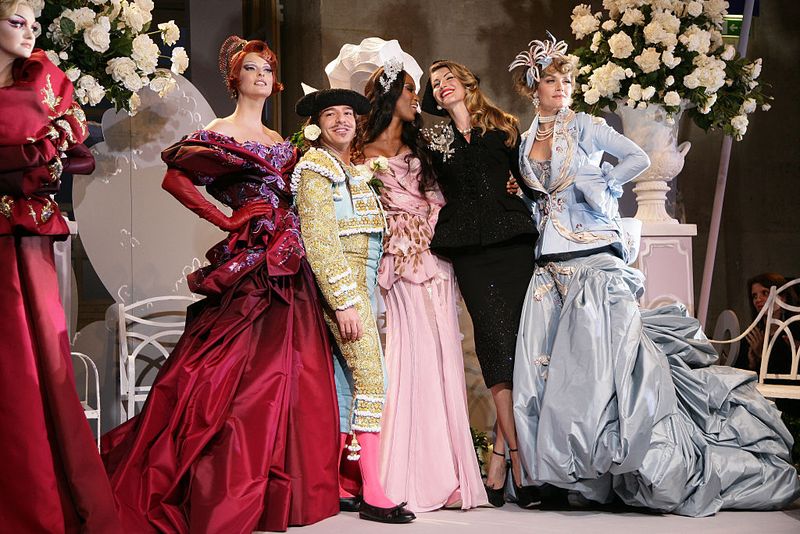 British designer John Galliano with his models on the catwalk at the Christian Dior 