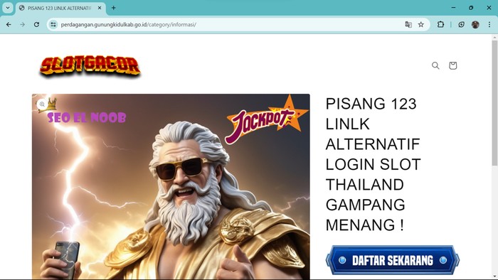 Laman Dinas Perdagangan Gunungkidul menampilkan judi slot pada Selasa (26/3/2024).