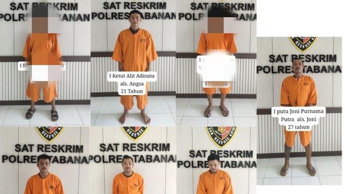 Para pengeroyok dua pria hingga satu tewas di Desa Nyambu, Kecamatan Kediri, Kabupaten Tabanan, Bali. (Dok. Polres Tabanan)