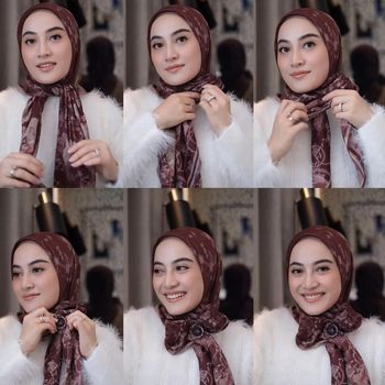 Tutorial hijab segiempat motif simpel cocok untuk buka puasa