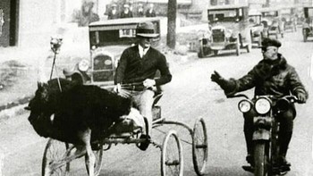 Kereta Burung Unta Dihentikan Polisi Karena Melintasi Batas Kecepatan. Los Angeles Sekitar tahun 1930 Foto: Boredpanda