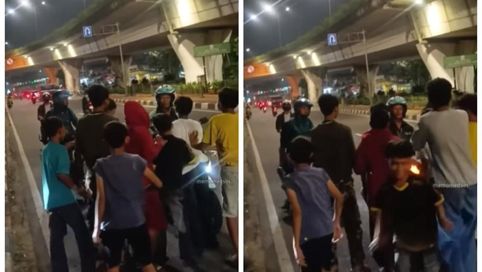 Segerombolan bocil adang pemotor yang lawan arah.
