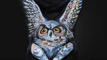 Satu orang dengan posisi badan terbalik bisa diukis gambar burung hantu. (Foto: Boredpanda)