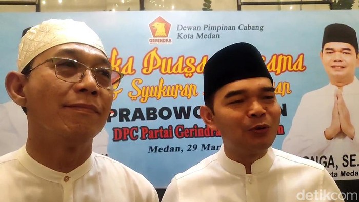 Gus Irawan Pasaribu dan Ihwan Ritonga usai buka bersama Gerindra Medan (Nizar Aldi/detikSumut)