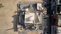 Masjid Mamluki Lancet atau Mamluki Lancet Mosque di Kota Kuwait, Kuwait memiliki desain yang berbeda dari yang lainnya. Bagian atap masjid ini dibuat seolah-olah berputar dengan setengah kubah di atasnya. Foto: Mohammed Alsaad and Nasser Alomairi via Dezeen
