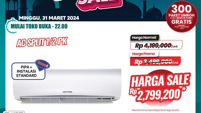 AC Split 1/2 PK di Transmart Full Day Sale hari ini, Minggu (31/3/2024).