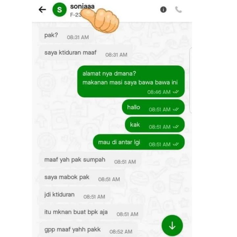 Untuk menghibur kamu, coba lihat beberapa chat kocak ojol dan customer berikut. Dijamin, kalau nggak ngakak ya minimal senyum sedikit, deh.