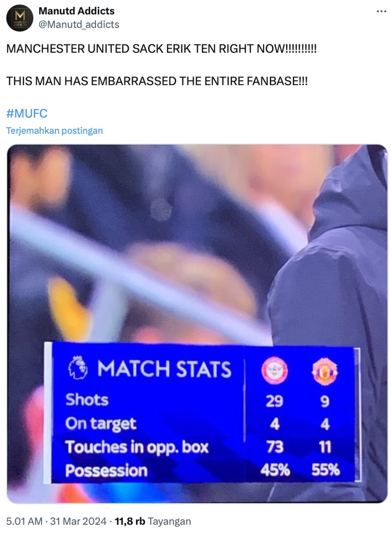 Meme MU diimbangi Brentford dalam laga lanjutan Liga Inggris.