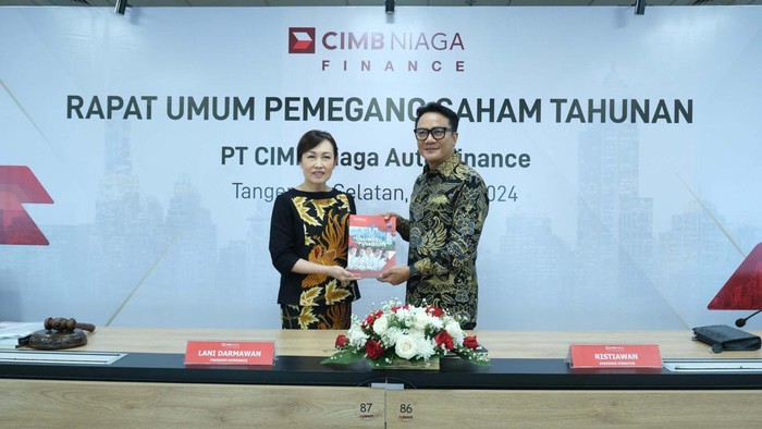 CIMB Niaga Finance gelar RUPST di Jakarta. RUPST menyetujui pembagian dividen tunai sebesar Rp 129,64 miliar atau 30% dari laba bersih.