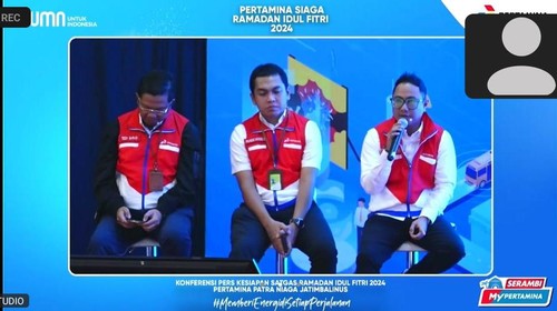 Tampilan acara konferensi pers kesiapan Satgas Ramadan Idul Fitri 2024 Pertamina Patra Niaga Jatimbalinus, Senin (1/3/2024). (Ni Made Lastri Karsiani Putri-detikBali)