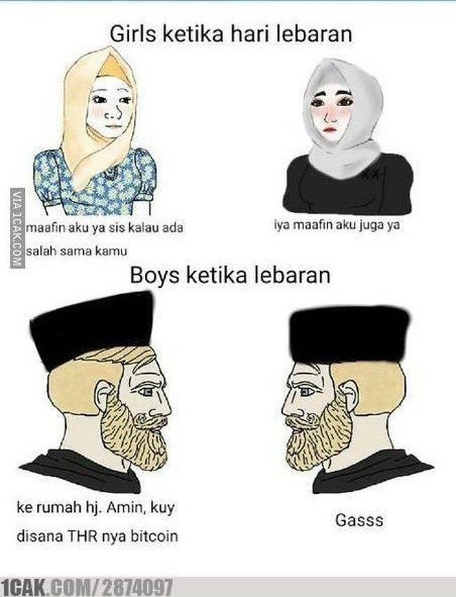 Beda laki-laki dan perempuan saat Hari Raya Lebaran. Emang bener nih kayak gini? Foto: 1cak.com