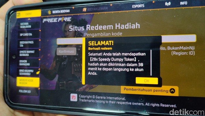 Ada kode redeem Free Fire (FF) gratis lagi nih. Gamer bisa mendapatkan hadiah yang serupa seperti sebelumnya, yakni Token SG2.
