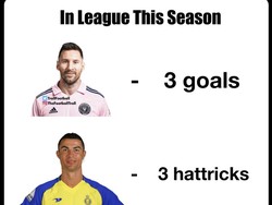 Kata meme ini, Messi sudah 3 gol musim ini. Kalau Ronaldo malah sudah 3 kali hat-trick. Foto: dok. Internet/X (Twitter)