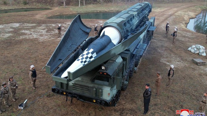 A missile is launched, as the state media reports North Korea test-fired a new mid- to long-range solid-fuel hypersonic missile, at an unknown location in North Korea, April 2, 2024, in this picture released on April 3, 2024, by the Korean Central News Agency. KCNA via REUTERS ATTENTION EDITORS - THIS IMAGE WAS PROVIDED BY A THIRD PARTY. REUTERS IS UNABLE TO INDEPENDENTLY VERIFY THIS IMAGE. NO THIRD PARTY SALES. SOUTH KOREA OUT. NO COMMERCIAL OR EDITORIAL SALES IN SOUTH KOREA.