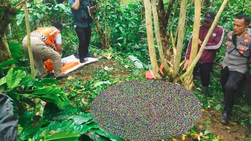 Polisi bersama warga saat memeriksa kerangka manusia yang diperkirakan I Ketut Wirata, Selasa (2/4/2024). (Polsek Pupuan)