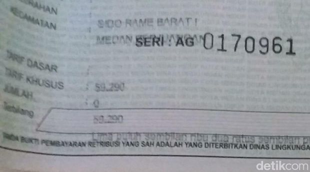 Potongan slip retribusi sampah yang ditagihkan ke warga Medan. (Nizar Aldi/detikcom)