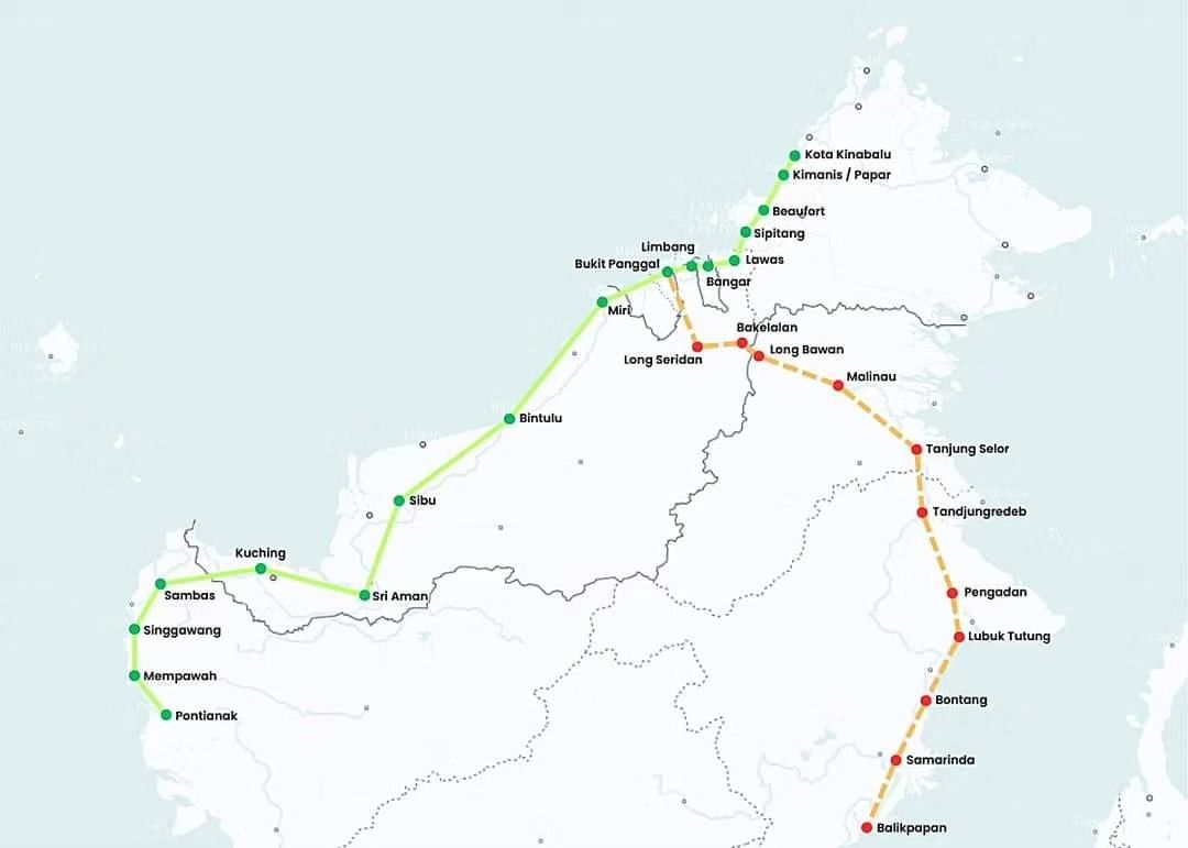 Rencana rute proyek kereta cepat Kalimantan milik Trans Borneo Railway. (Dok. Brunergy Utama Sdn Bhd)