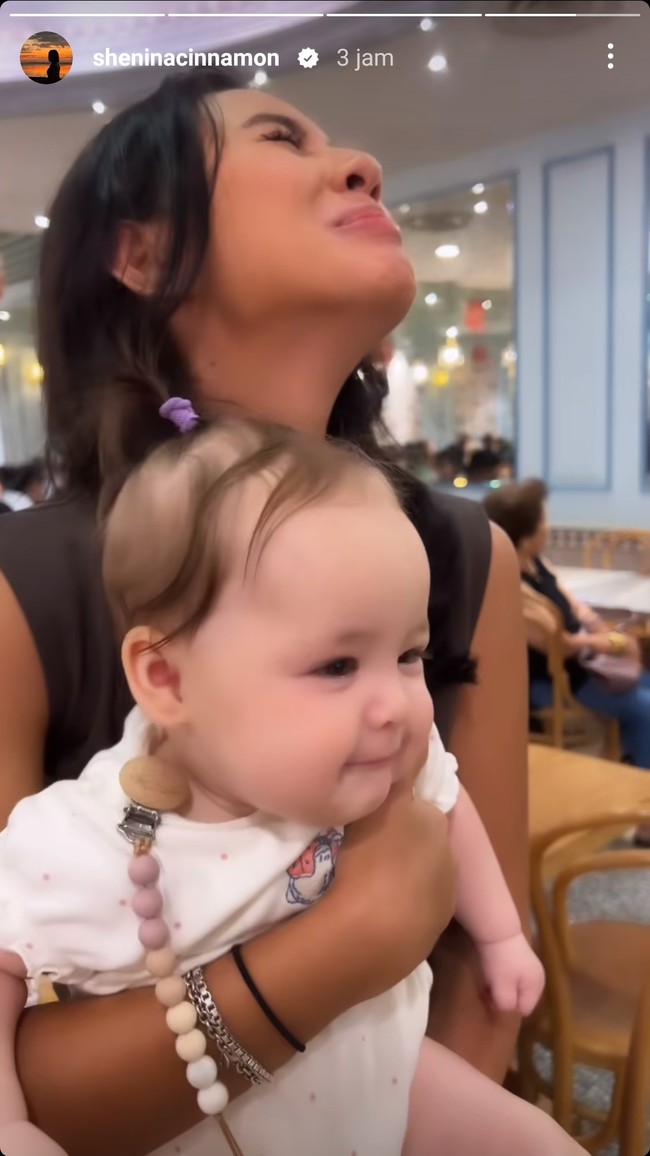 Shenina pun tak bisa menyembunyikan rasa gemasnya terhadap baby Kamari.  Foto: dok. Instagram/@sheninacinnamon