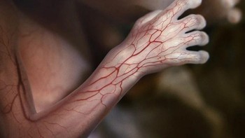 Ini gambar Janin berusia 16 minggu. Jaringan pembuluh darah lengan dan tangan terlihat melalui kulit tipisnya. Foto: Lennart Nilsson via Boredpanda