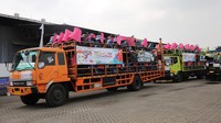 Motor pemudik itu diangkut menggunakan 28 truk.