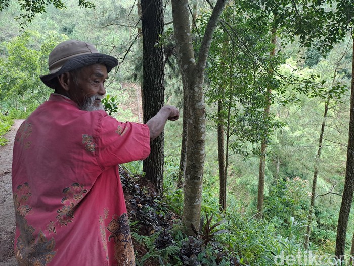 Mbah Sadiman saat di Bukit Gendol, Desa Geneng, Kecamatan Bulukerto, Wonogiri. Foto diunggah Kamis (4/4/2024).