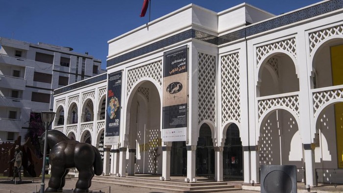 A display of artwork by Afro-Cuban painter Wifredo Lam at the Mohammed VI Museum of Modern and Contemporary Art in Rabat, Monday, April 1, 2024. A show at Morocco's Mohammed VI Museum of Modern and Contemporary Art is one of the first exhibitions of Cuban art at an African museum. (AP Photo/Mosa'ab Elshamy)