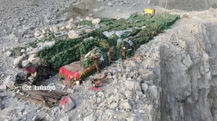 A drone view shows mine workers trapped in a landslide-struck mountainous area, following the earthquake, in Hualien, Taiwan, in this screengrab taken from a video obtained by Reuters on April 4, 2024.   CTS/Handout via REUTERS    THIS IMAGE HAS BEEN SUPPLIED BY A THIRD PARTY. NO RESALES. NO ARCHIVES. MANDATORY CREDIT. TAIWAN OUT. NO COMMERCIAL OR EDITORIAL SALES IN TAIWAN. DO NOT OBSCURE WATERMARK.