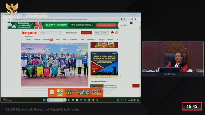 Sidang sengketa Pilpres 2024 di MK (Tangkapan layar YouTube MK).