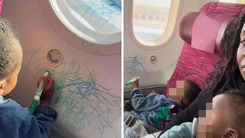 Penumpang bocil menggunakan spidol untuk mencoret-coret kabin. Semoga bisa dihapus ya. Foto: Instagram via Bored Panda