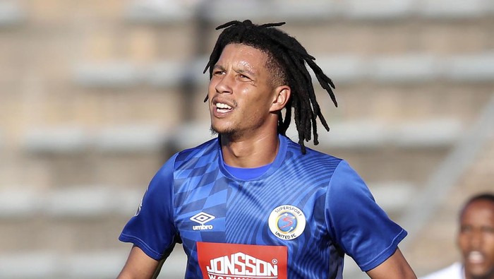 Supersport Uniteds Luke Fleurs in action during the DStv Premiership match between Supersport United and Richards Bay at the Lucas Moripe Stadium, Atteridgeville, South Africa, on Jan. 22, 2023. Fleurs has been killed in a hijacking in Johannesburg, his Kaizer Chiefs club said on Thursday, April 4, 2024. (Muzi Ntombela/BackpagePix via AP)