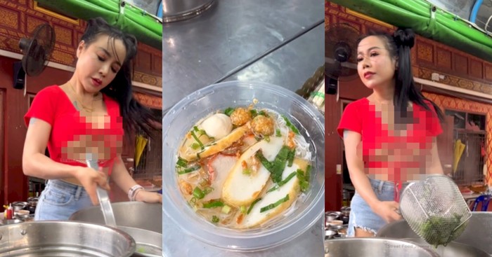 Aksi Penjual Bihun Babi Seksi yang Gesit Layani Pelanggan