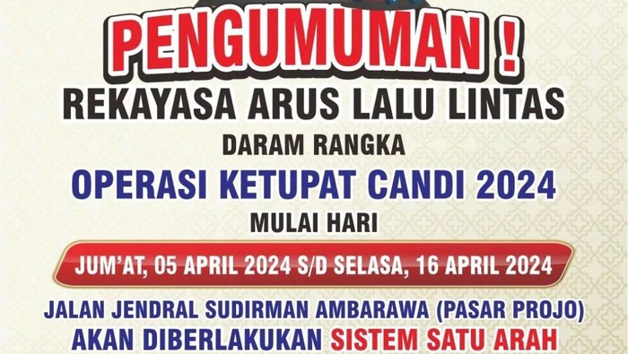 Satlantas Polres Semarang melakukan rekayasa arus di Jalan Jenderal Sudirman, Ambarawa atau depan pasar Projo selama masa mudik dan balik Lebaran.