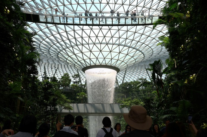 A view of the indoor waterfall at Jewel Changi Airport in Singapore April 4, 2024. REUTERS/Edgar Su
