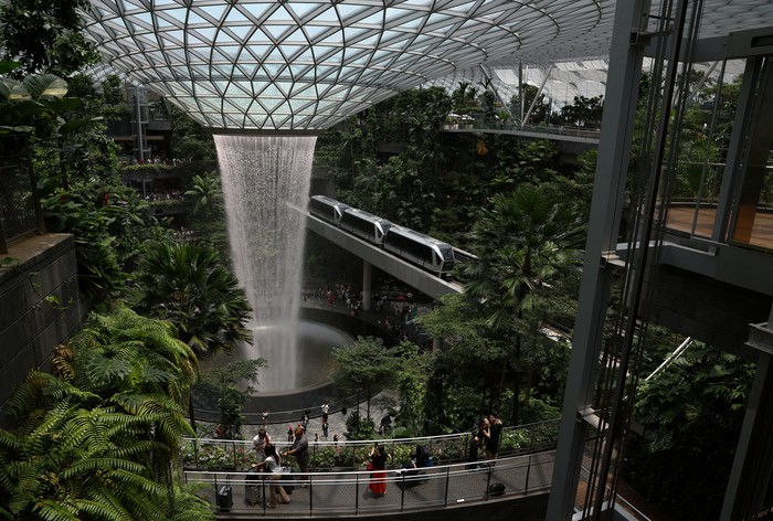 A view of the indoor waterfall at Jewel Changi Airport in Singapore April 4, 2024. REUTERS/Edgar Su